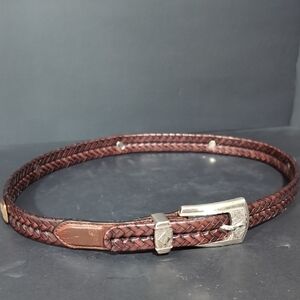 Brighton Men's Brown Braided Leather Belt with Silver Buckle, Size 32 M/L.